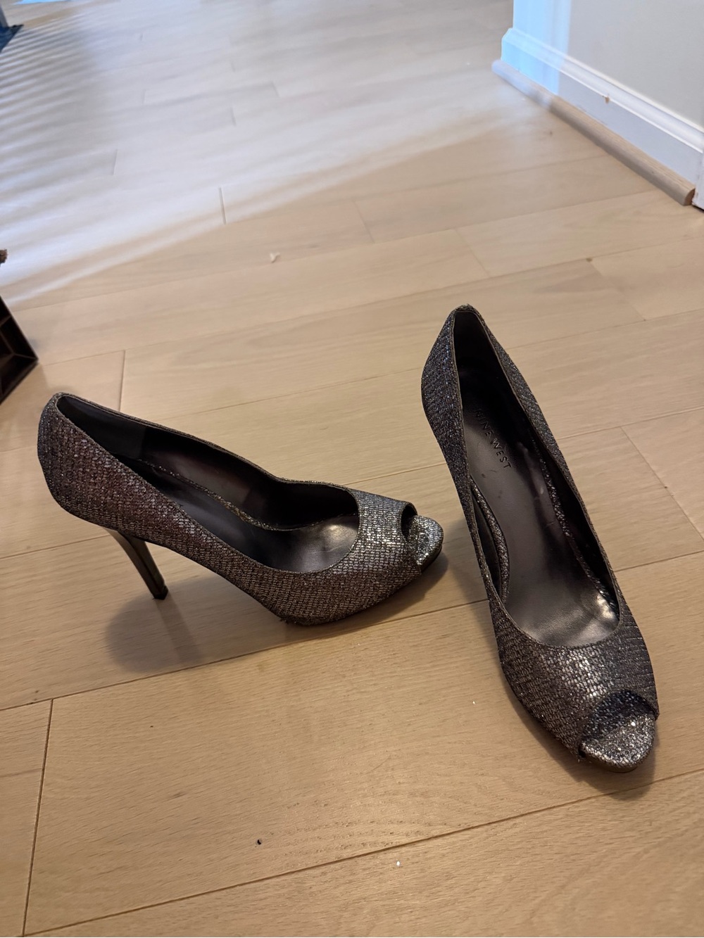 Nine West Women's Metallic Pewter Peep-Toe Heels